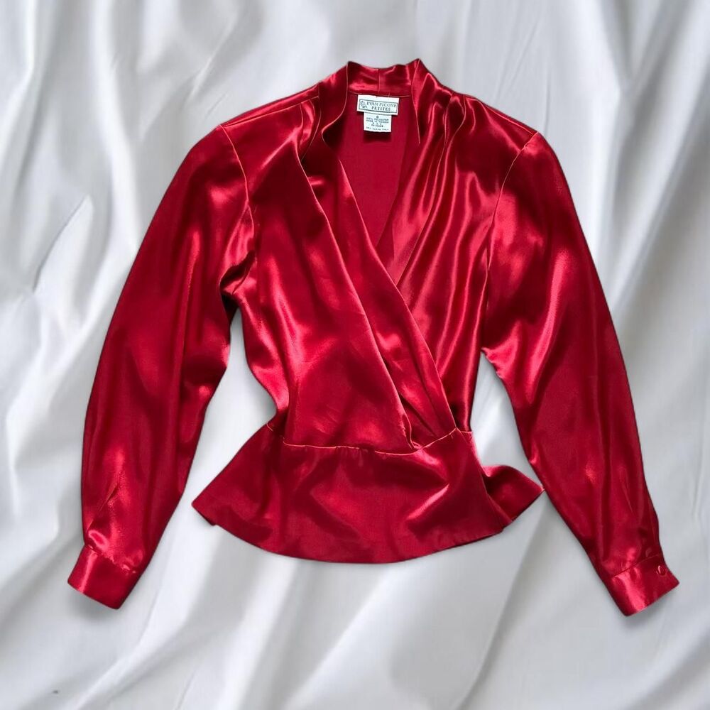 Evan Picone Red Wrap Blouse